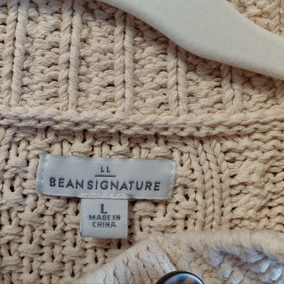 L.L. Bean Signature Ivory Beige Fisherman's Cable Knit Cotton Sweater Cardigan - Picture 3 of 9